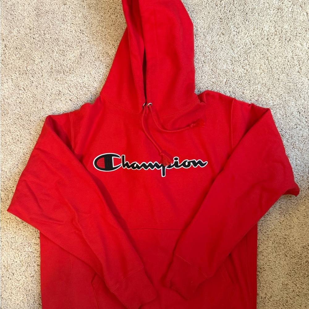 Champion Reverse-Weave Bold Red Pullover Hoodie